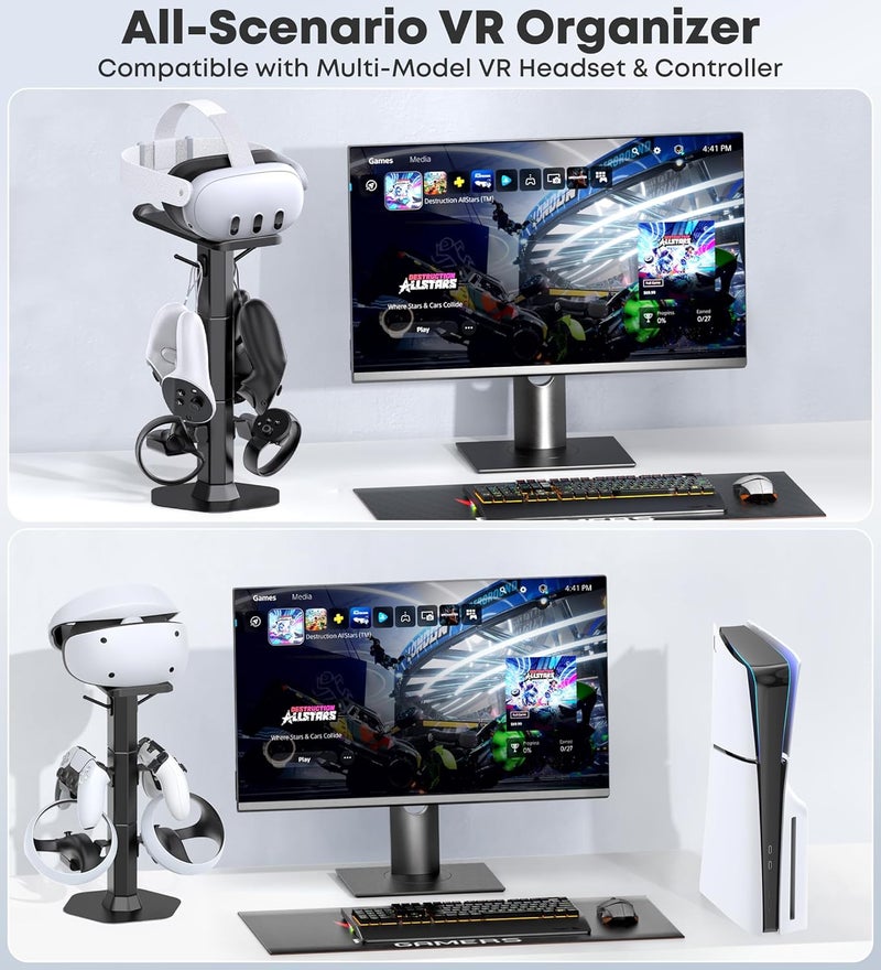 Kosker Headphone & Controller Stand with VR Headset Holder for Desk, Universal Gaming Controller & Headset Holder for PS5/Xbox/PSVR2/Meta Quest Pro/3/2, Headphone/Controller/VR Storage with Cable Organizer - Image 3